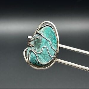 Vintage RARE 925 Sterling Chrysocola Chaledony Artisan Oversize Statement Ring